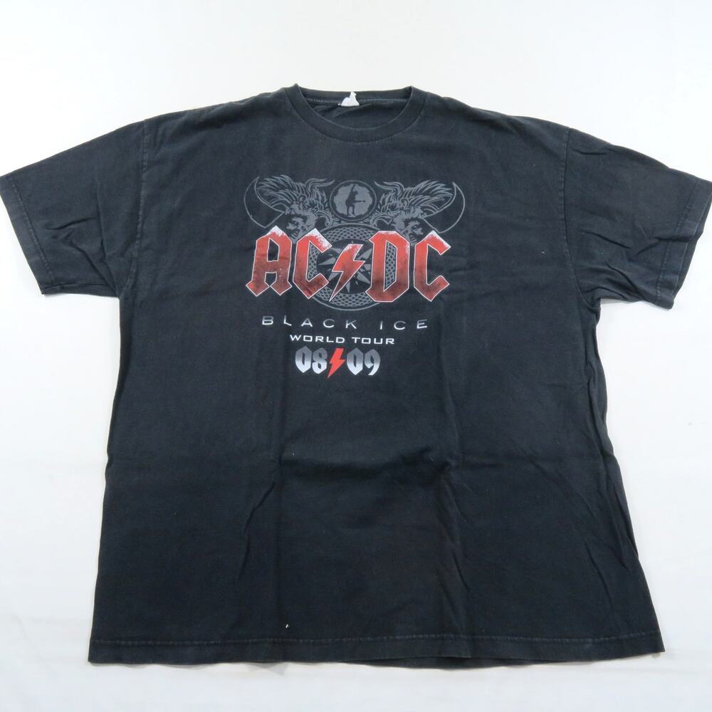 ACDC Black Ice Rock Band Concert T-shirt White Sz 2XL Y2K Vintage